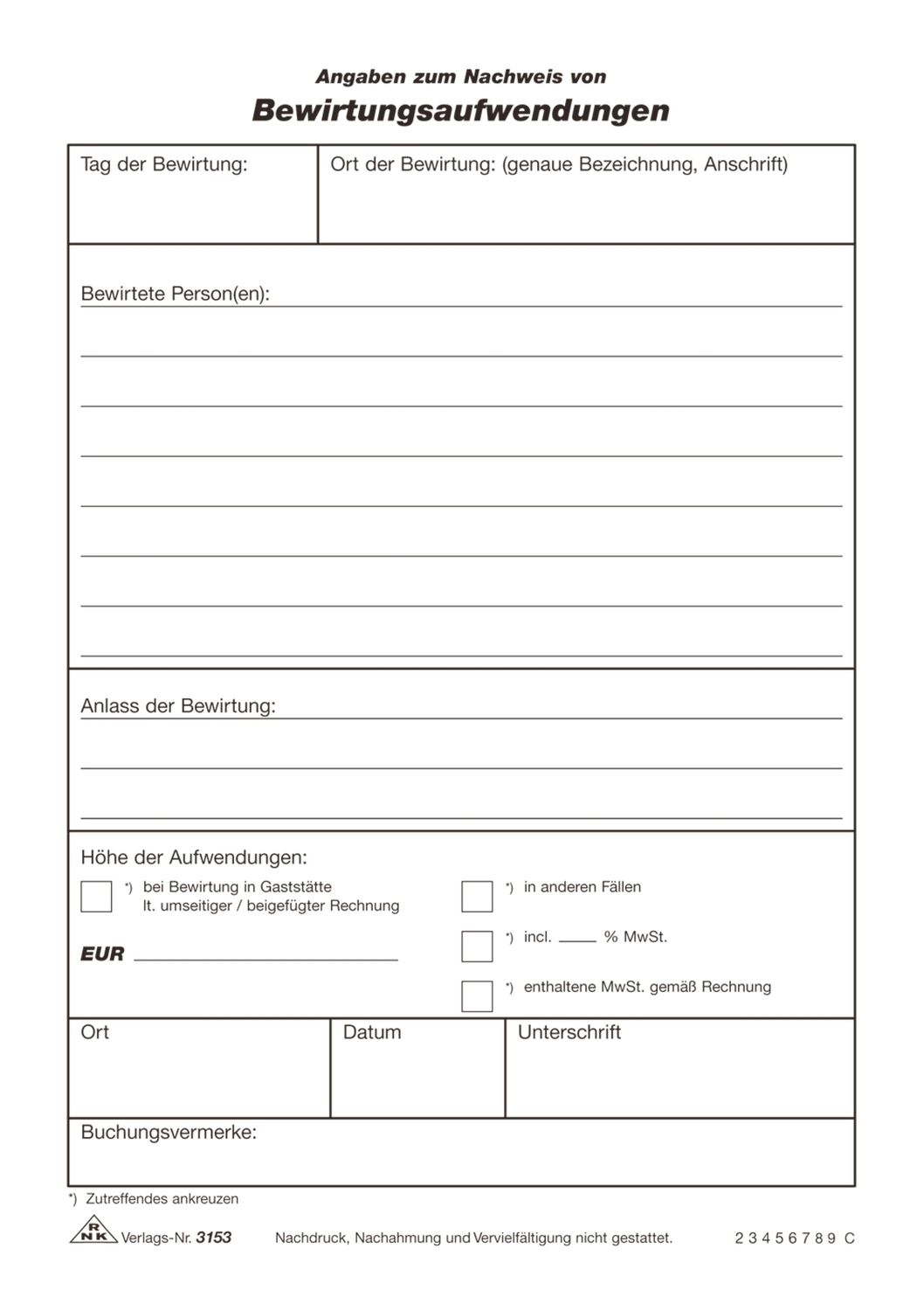 Bewirtungsspesen - Block, 50 Blatt, DIN A5 Bewirtungsspesen - Block, 50 Blatt, DIN A5