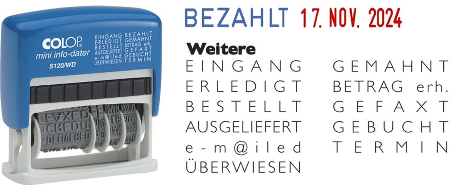 Mini-Dater - Datumstempel mit 12 Texten Mini-Dater - Datumstempel mit 12 Texten