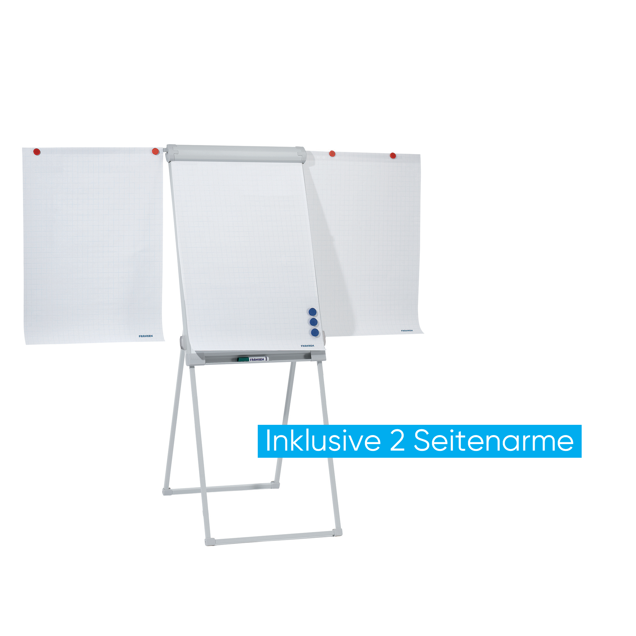 Flipchart Franken PRO Standard FC84, Vierbein, mit Seitenarmen, höhenverstellbar, 67 x 95 cm
