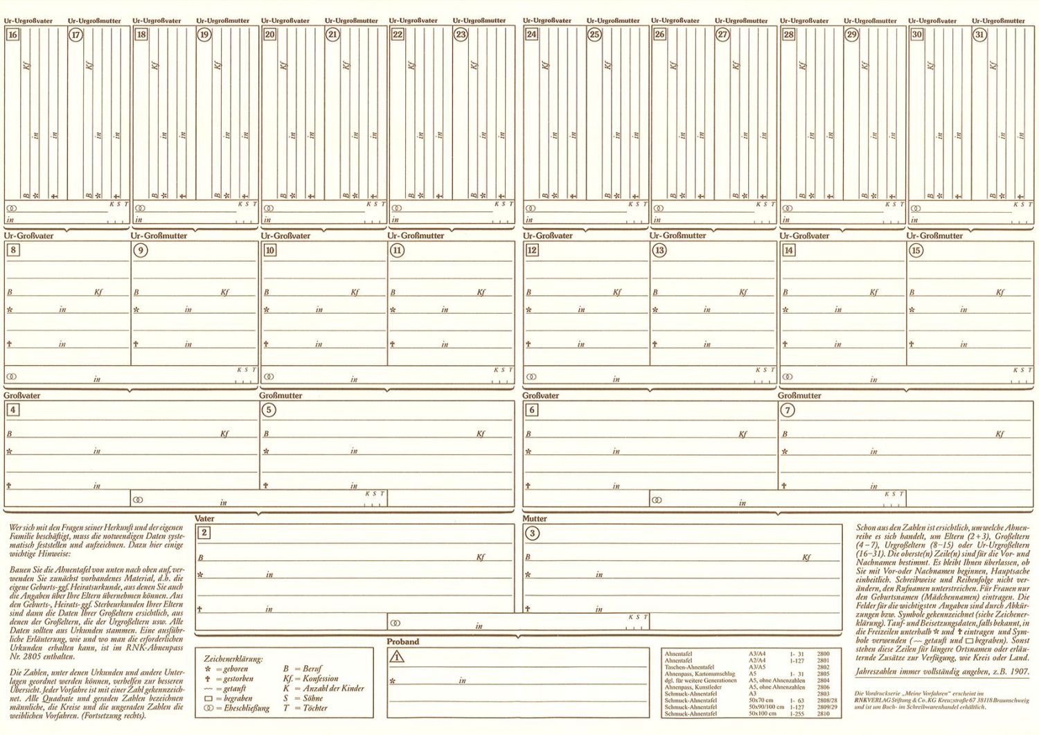 Ahnentafel "Meine Vorfahren" 5 Generationen, DIN A4, 120g/qm Ahnentafel "Meine Vorfahren" 5 Generationen, DIN A4, 120g/qm