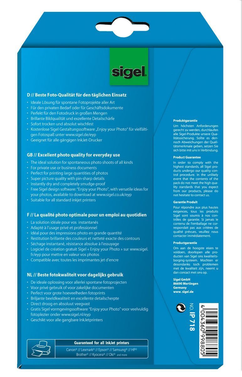 Fotopapier Photo Paper Everyday IP718, 10 x 15 cm, weiß, hochglänzend, 200 g/qm, 20 + 4 Blatt für Inkjetdrucker