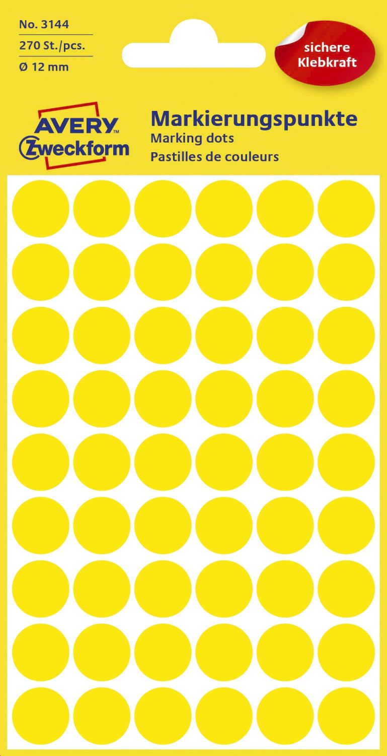 3144 Markierungspunkte - Ø 12 mm, 5 Blatt/270 Etiketten, gelb 3144 Markierungspunkte - Ø 12 mm, 5 Blatt/270 Etiketten, gelb