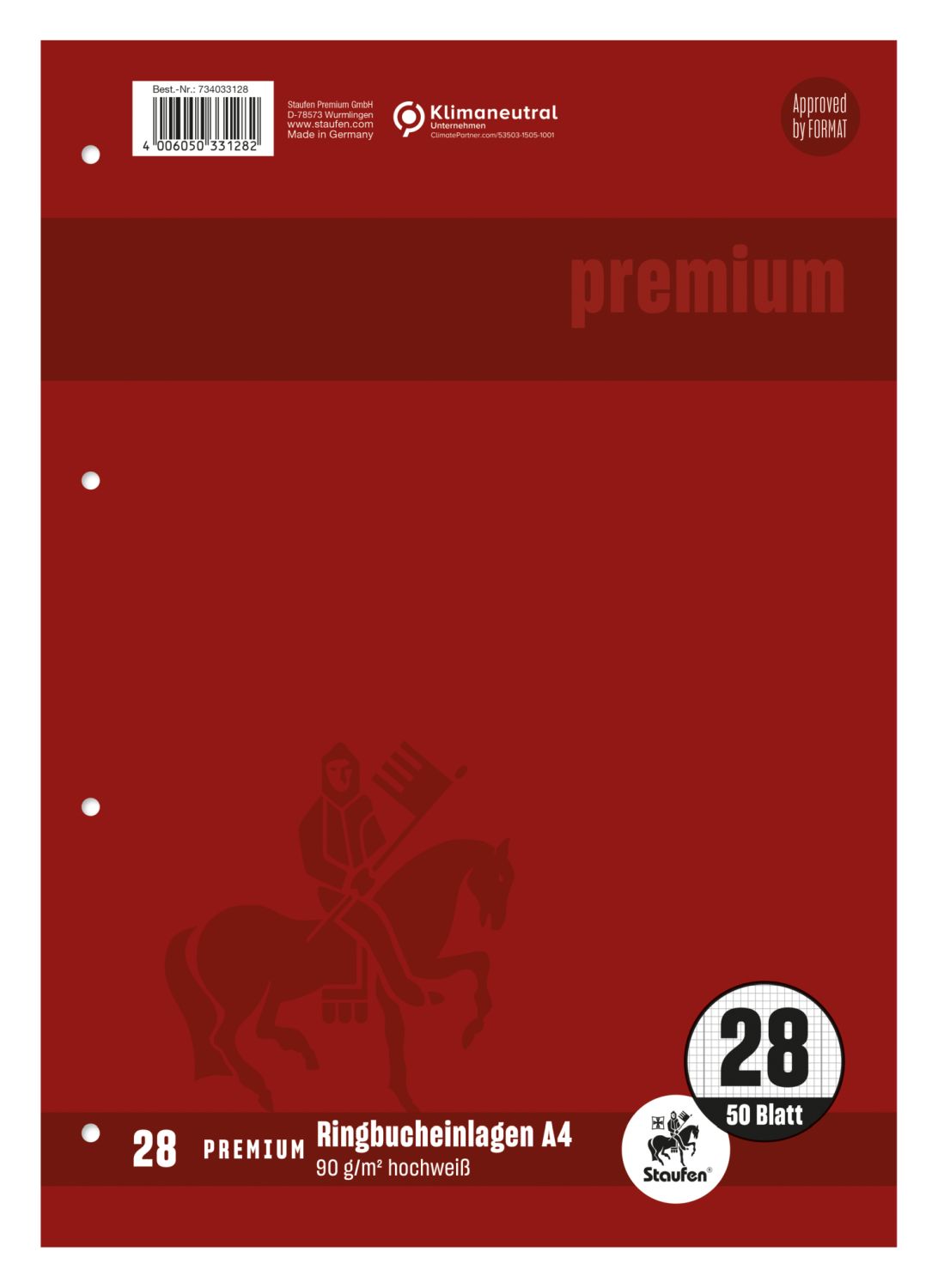 Ringbucheinlage PREMIUM LIN 28 - A4, 90 g/qm, 50 Blatt Ringbucheinlage PREMIUM LIN 28 - A4, 90 g/qm, 50 Blatt