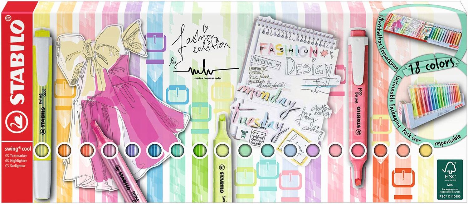 Textmarker - swing cool - 18er Tischset - mit 18 verschiedenen Farben, 8 Leuchtfarben und 10 Pastellfarben Textmarker - swing cool - 18er Tischset - mit 18 verschiedenen Farben, 8 Leuchtfarben und 10 Pastellfarben