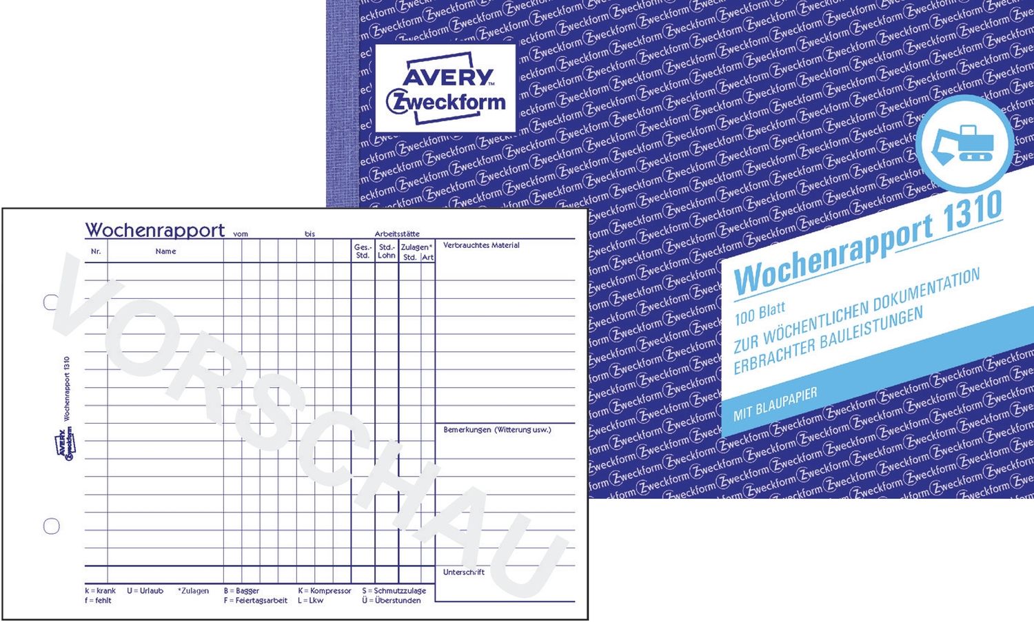 1310 Wochenrapport, DIN A5 quer, vorgelocht, 100 Blatt, weiß 1310 Wochenrapport, DIN A5 quer, vorgelocht, 100 Blatt, weiß