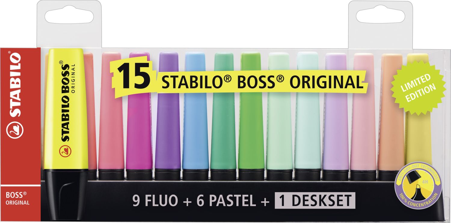 Textmarker - BOSS ORIGINAL - 15er Tischset - 9 Leuchtfarben, 6 Pastellfarben Textmarker - BOSS ORIGINAL - 15er Tischset - 9 Leuchtfarben, 6 Pastellfarben