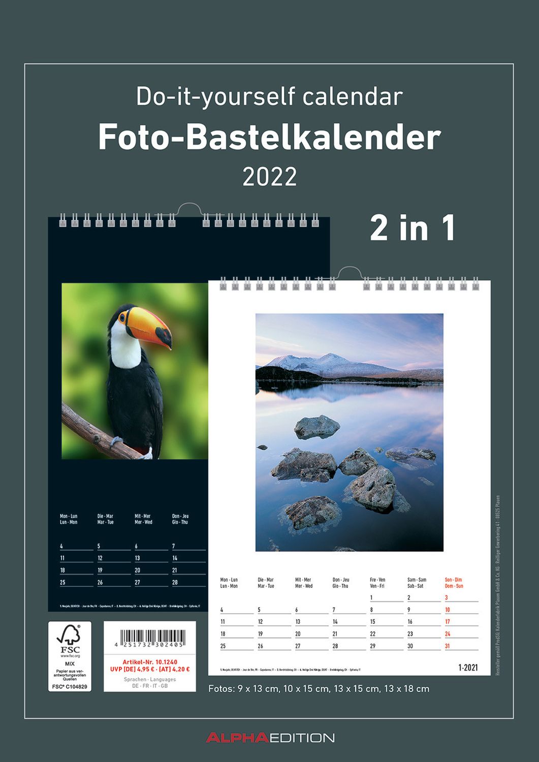 Bastelkalender - 21 x 29,7 cm, 2 in 1 - schwarz/weiß