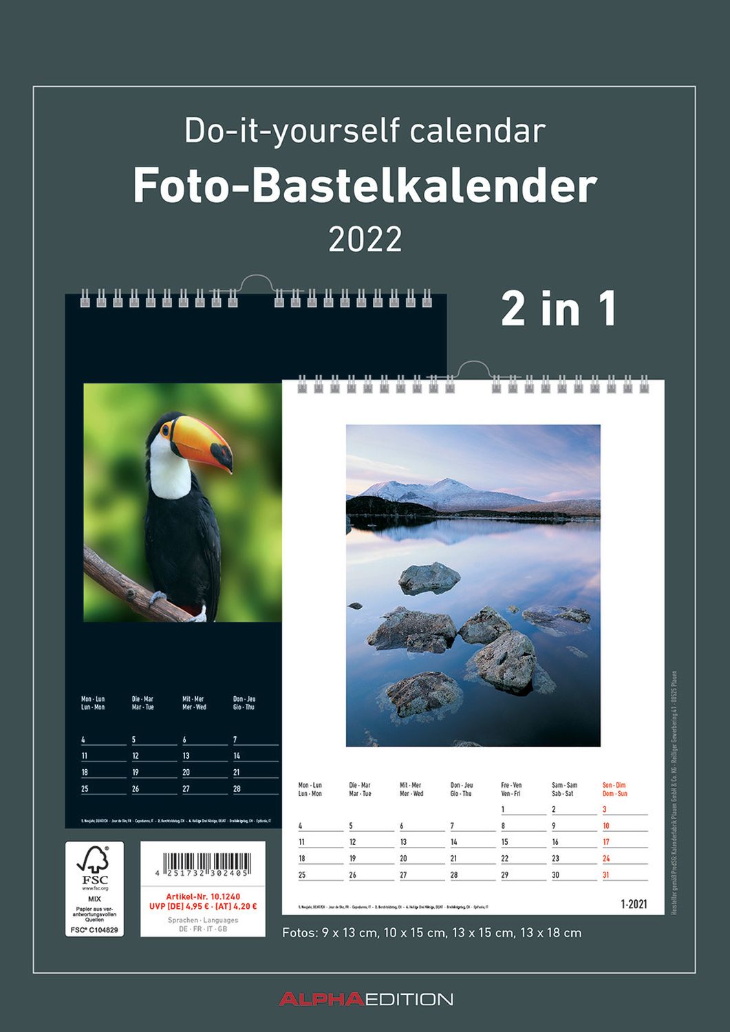 Bastelkalender - 21 x 29,7 cm, 2 in 1 - schwarz/weiß Bastelkalender - 21 x 29,7 cm, 2 in 1 - schwarz/weiß