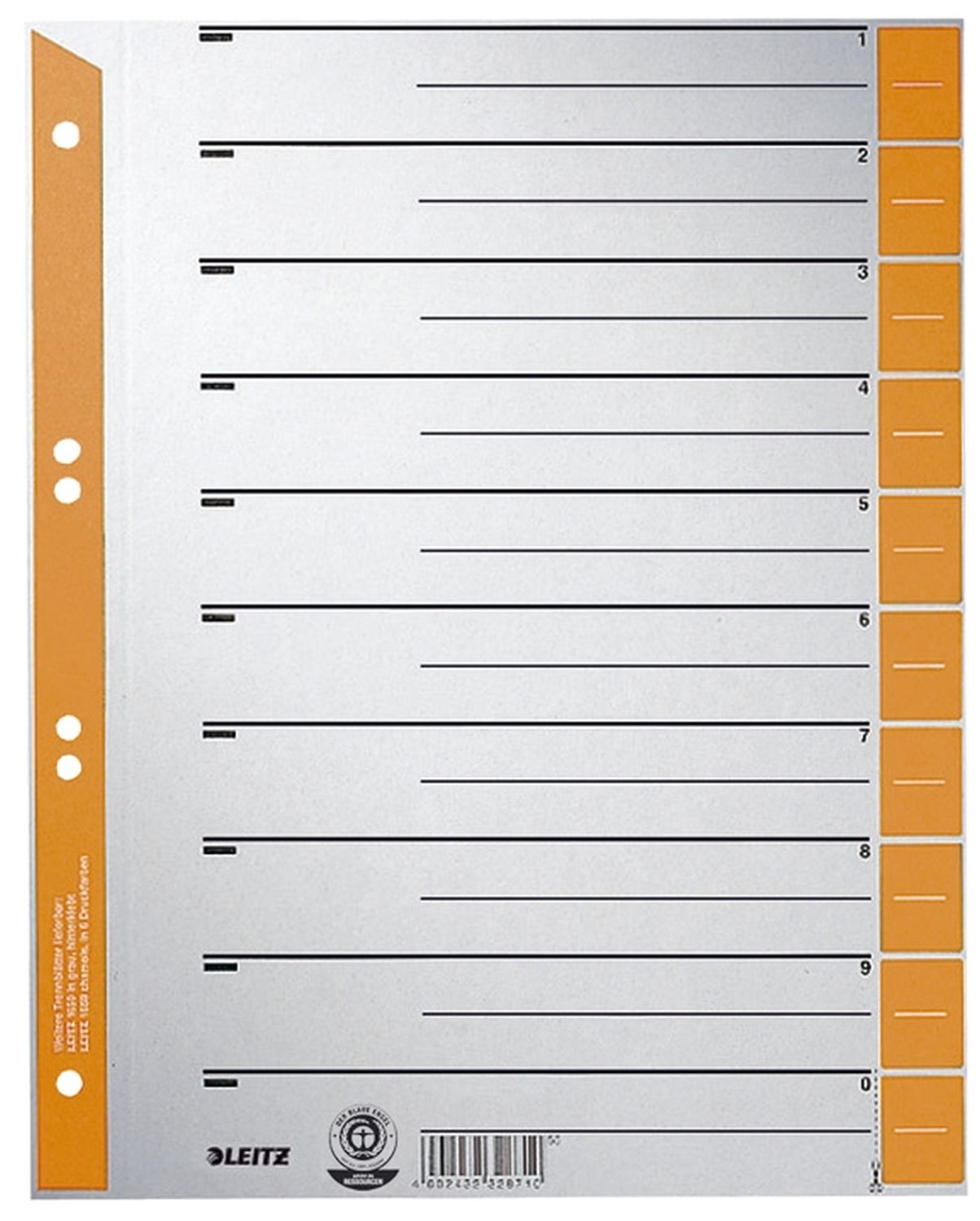 1652 Trennblätter - A4 Überbreite, orange, farbiger Lochrand, 100 Stück 1652 Trennblätter - A4 Überbreite, orange, farbiger Lochrand, 100 Stück