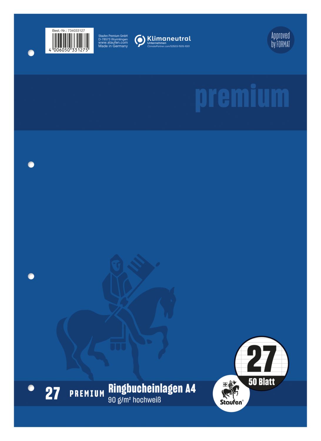 Ringbucheinlage PREMIUM LIN 27 - A4, 90 g/qm, 50 Blatt Ringbucheinlage PREMIUM LIN 27 - A4, 90 g/qm, 50 Blatt
