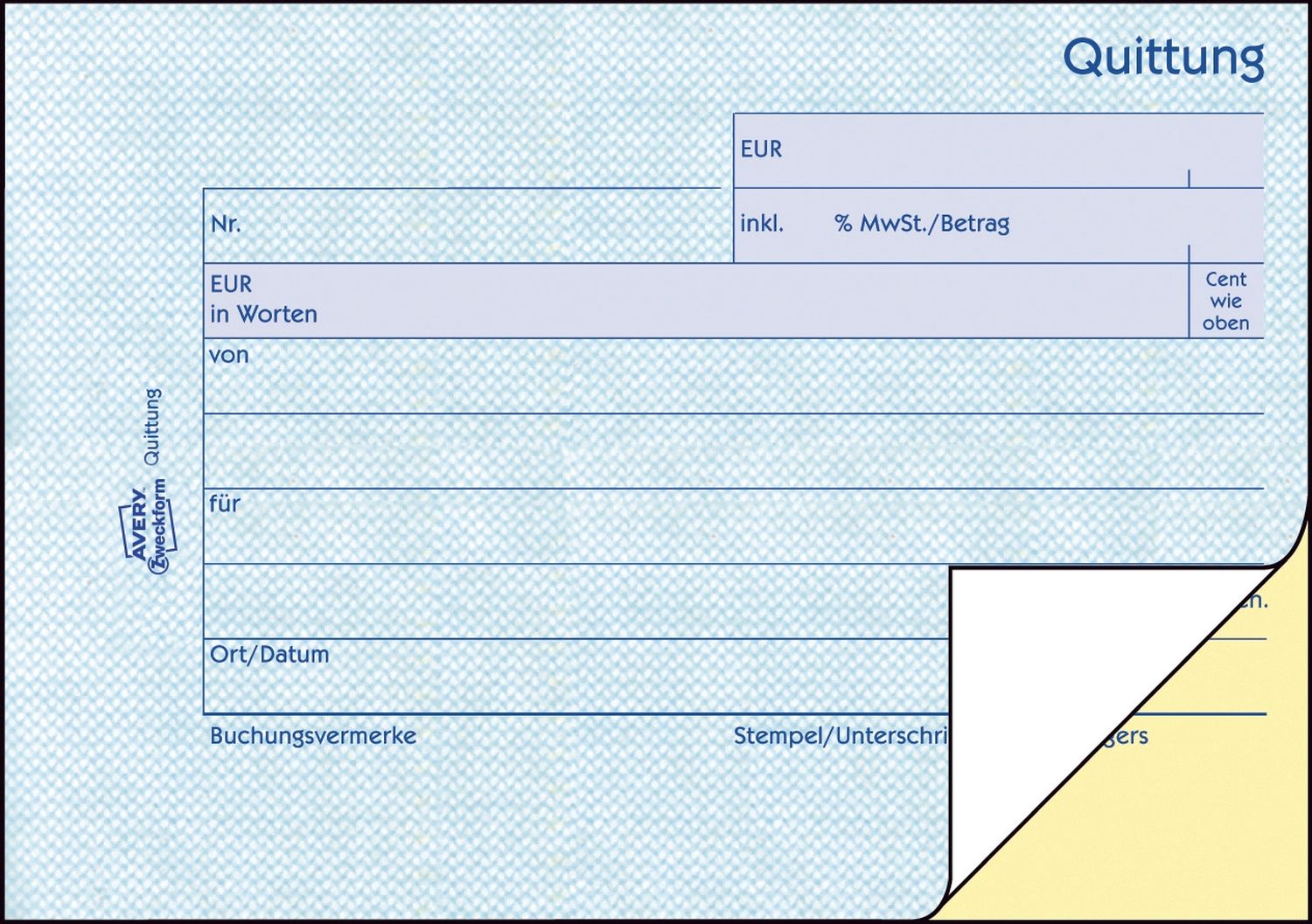 1736 Quittung inkl. MwSt. - A6 quer, MP, SD, fälschungssicher, 2 x 40 Blatt, weiß, gelb 1736 Quittung inkl. MwSt. - A6 quer, MP, SD, fälschungssicher, 2 x 40 Blatt, weiß, gelb