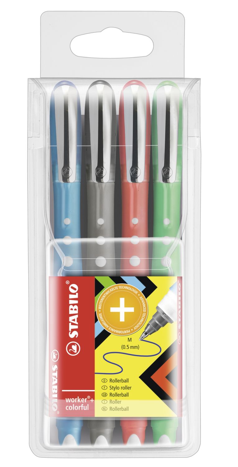Tintenroller - worker+ colorful - medium - 4er Pack - grün, rot, blau, schwarz (sortiert) Tintenroller - worker+ colorful - medium - 4er Pack - grün, rot, blau, schwarz (sortiert)