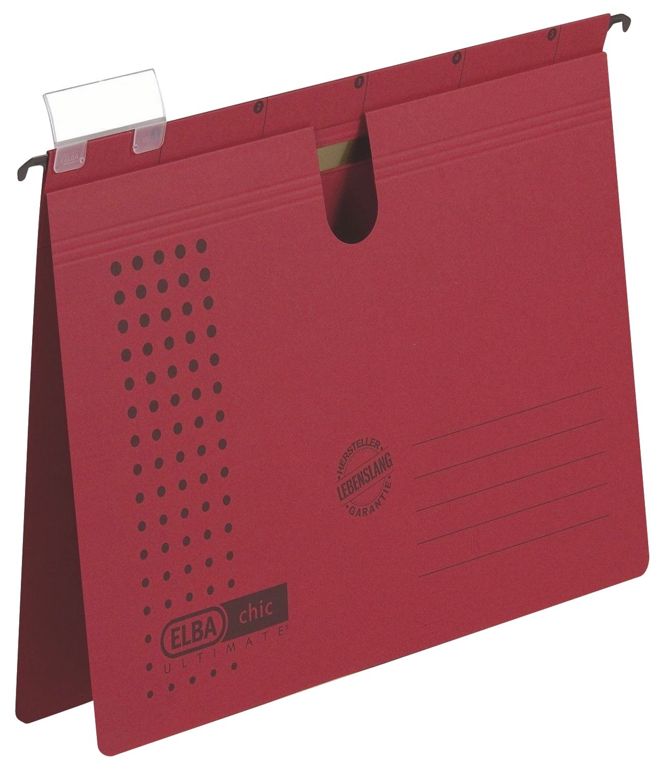 Hängehefter Elba chic ULTIMATE® 100552110 / 85802RO, DIN A4, kaufmännische Heftung, Karton (RC) 240 g/qm, rot, VE = 5 Stück