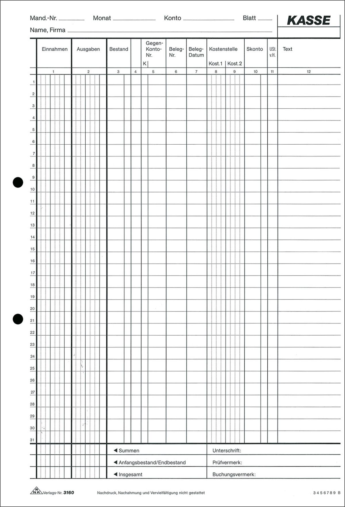 EDV-Kassenbuch, 2 x 50 Blatt, DIN A4, mit Durchschreibepapier EDV-Kassenbuch, 2 x 50 Blatt, DIN A4, mit Durchschreibepapier