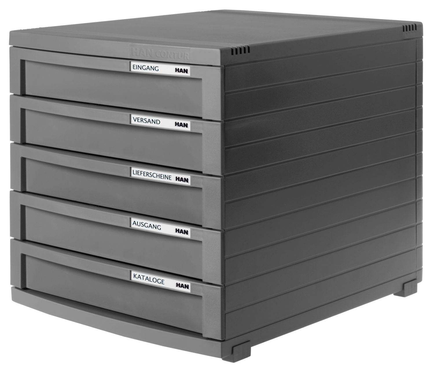 Schubladenbox CONTUR - A4/B4/C4, 5 geschlossene Schubladen, dunkelgrau Schubladenbox CONTUR - A4/B4/C4, 5 geschlossene Schubladen, dunkelgrau