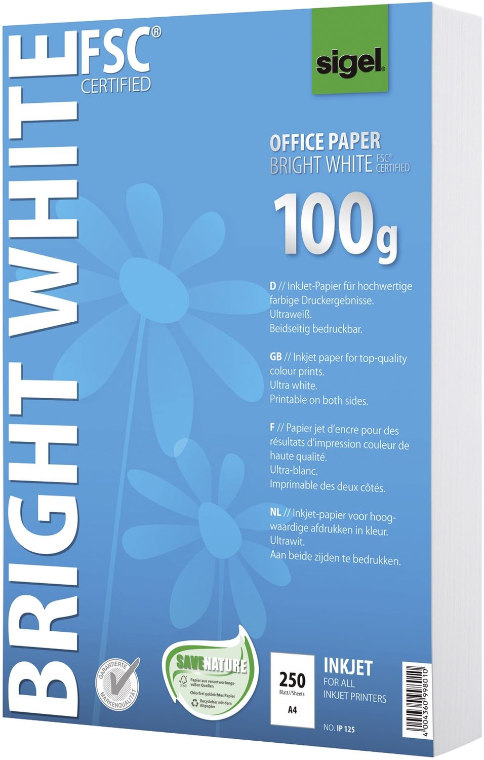 Inkjet - Kopierpapier Office BRIGHT WHITE IP 125, ultraweiß, 100 g/qm, A4, 250 Blatt