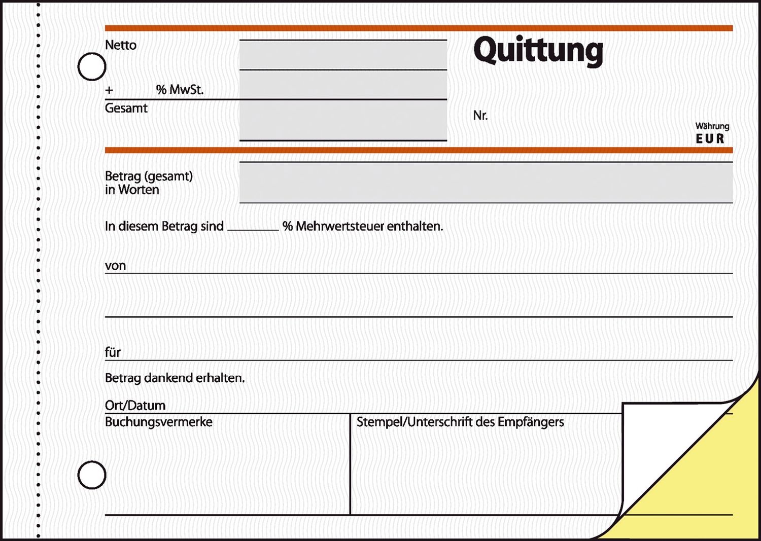 Quittungen mit Sicherheitsdruck - A6 quer, einfaches Satzbild, 1. und 2. Blatt bedruckt, SD, MP, 2 x 40 Blatt Quittungen mit Sicherheitsdruck - A6 quer, einfaches Satzbild, 1. und 2. Blatt bedruckt, SD, MP, 2 x 40 Blatt
