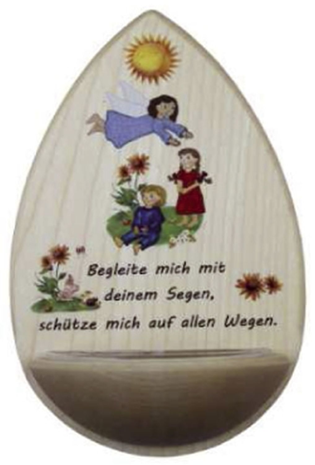 Weihwasserkessel "Begleite mich auf" - Holz, 14 cm