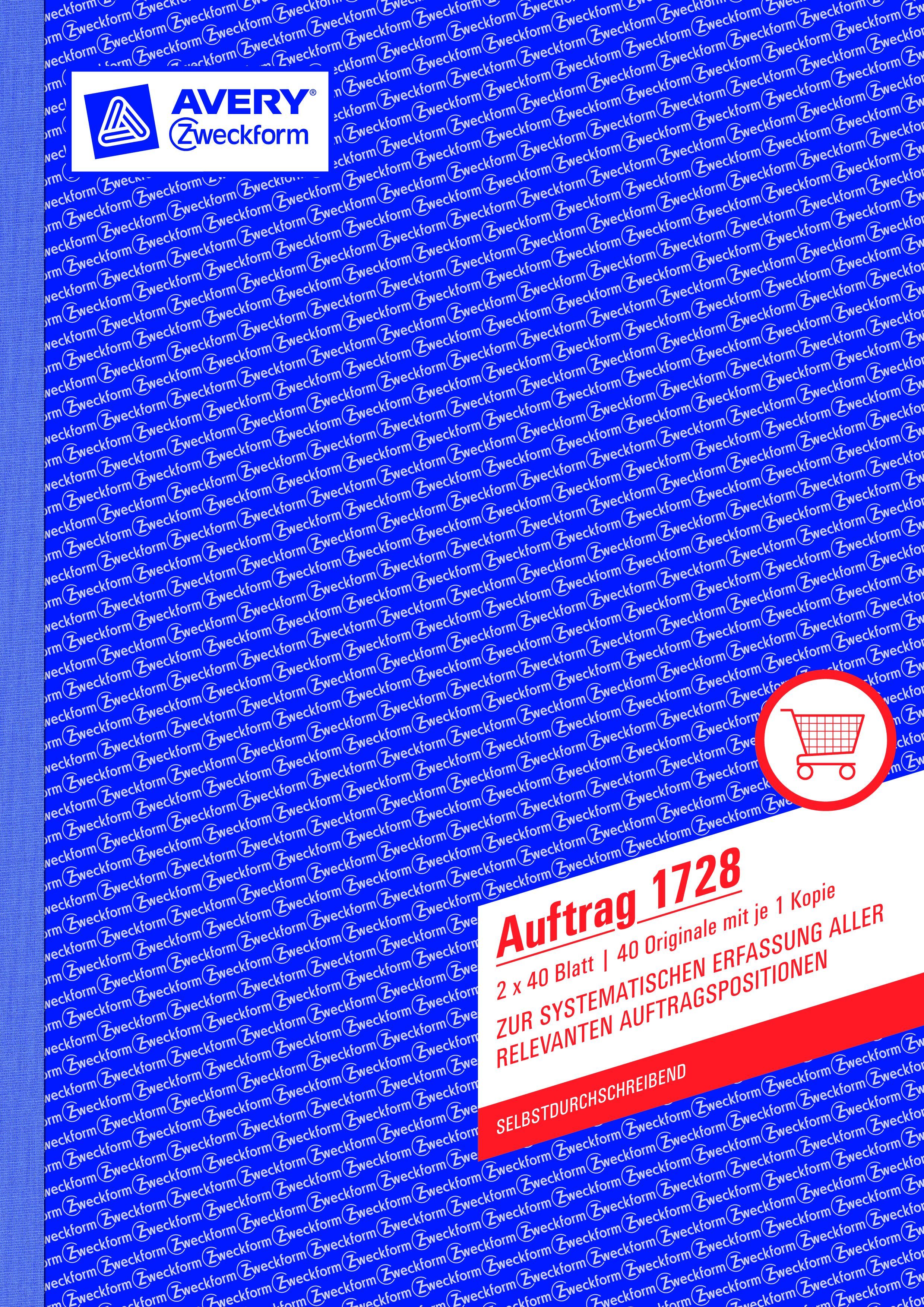 1728 Auftrag, DIN A4, selbstdurchschreibend, 2 x 40 Blatt, weiß, gelb 1728 Auftrag, DIN A4, selbstdurchschreibend, 2 x 40 Blatt, weiß, gelb