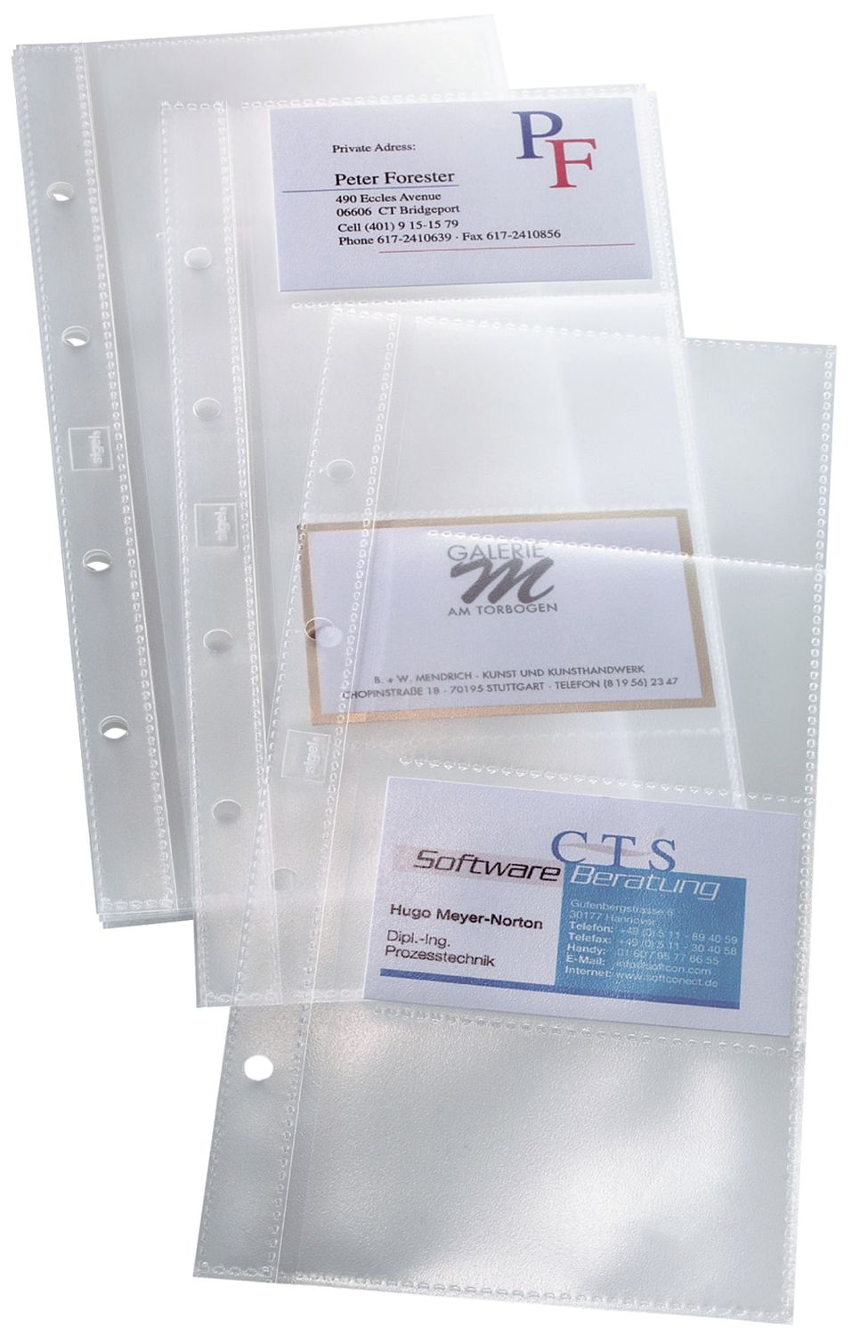 Hüllen für Visitenkarten-Ringbücher, einreihig, 10 Sichthüllen, für bis zu 80 Karten (max. 90x58 mm) Hüllen für Visitenkarten-Ringbücher, einreihig, 10 Sichthüllen, für bis zu 80 Karten (max. 90x58 mm)