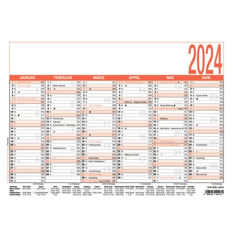 Tafelkalender Zettler 609852 Tischkalender, Jahr 2024, DIN A4 quer, 2 x 6 Monate auf  je 1 Seite, Karton