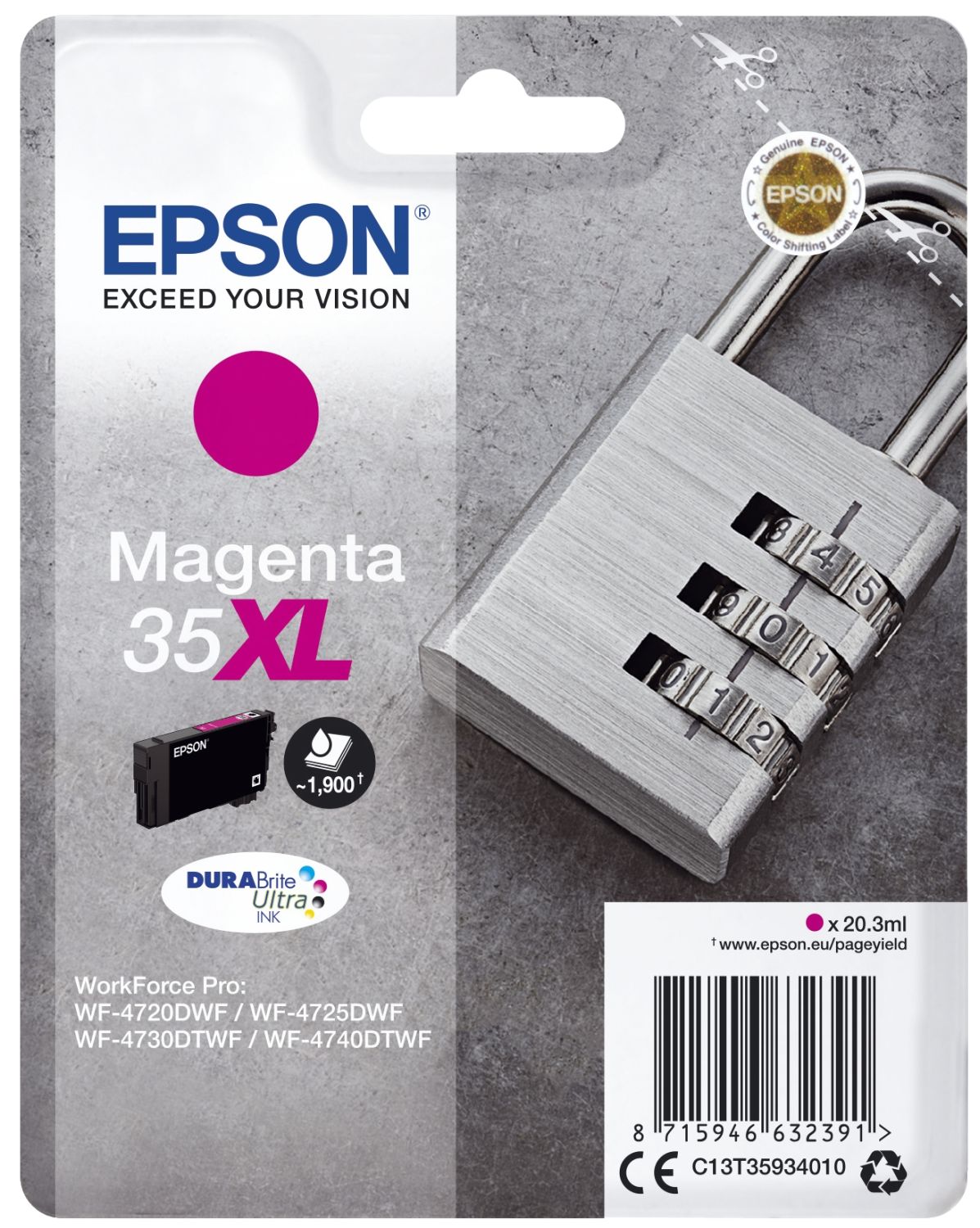 Original Epson Tintenpatrone magenta High-Capacity (C13T35934010,T359340,35XL,T3593,T35934010)