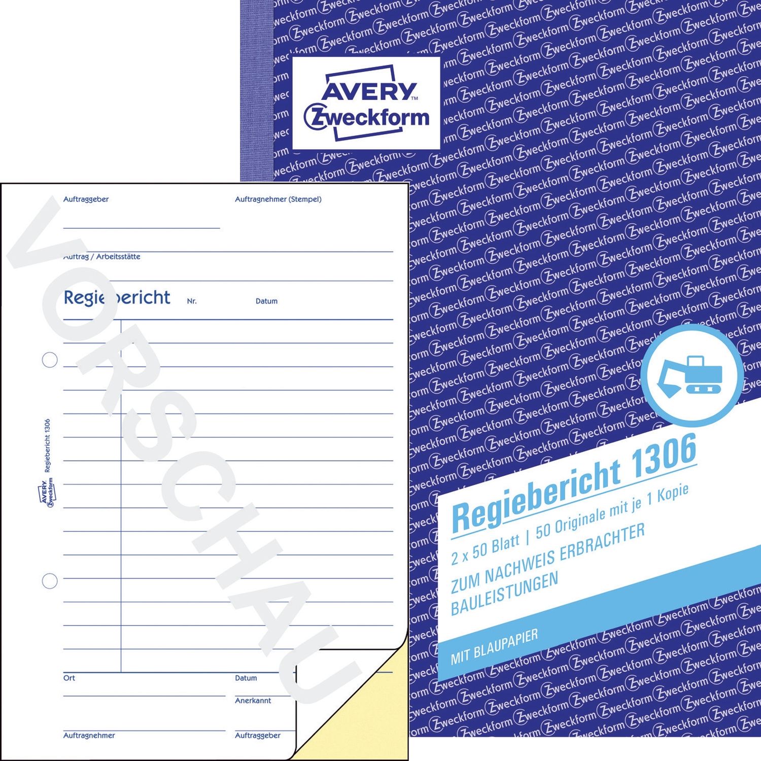 1306 Regiebericht, DIN A5, vorgelocht, 2 x 50 Blatt, weiß, gelb 1306 Regiebericht, DIN A5, vorgelocht, 2 x 50 Blatt, weiß, gelb