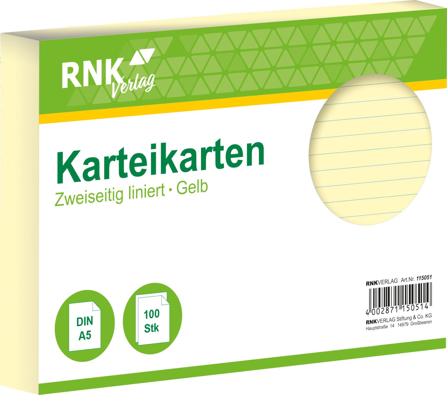 Karteikarten - DIN A5, liniert, gelb, 100 Karten