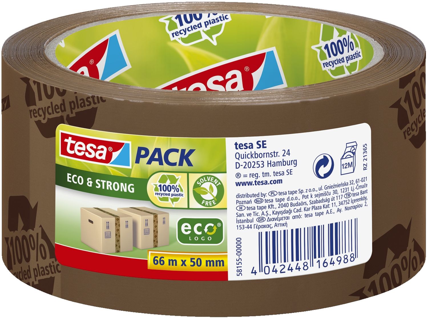 Verpackungsklebeband tesapack® Eco & Strong - PP, 66 m x 50 mm, braun Verpackungsklebeband tesapack® Eco & Strong - PP, 66 m x 50 mm, braun