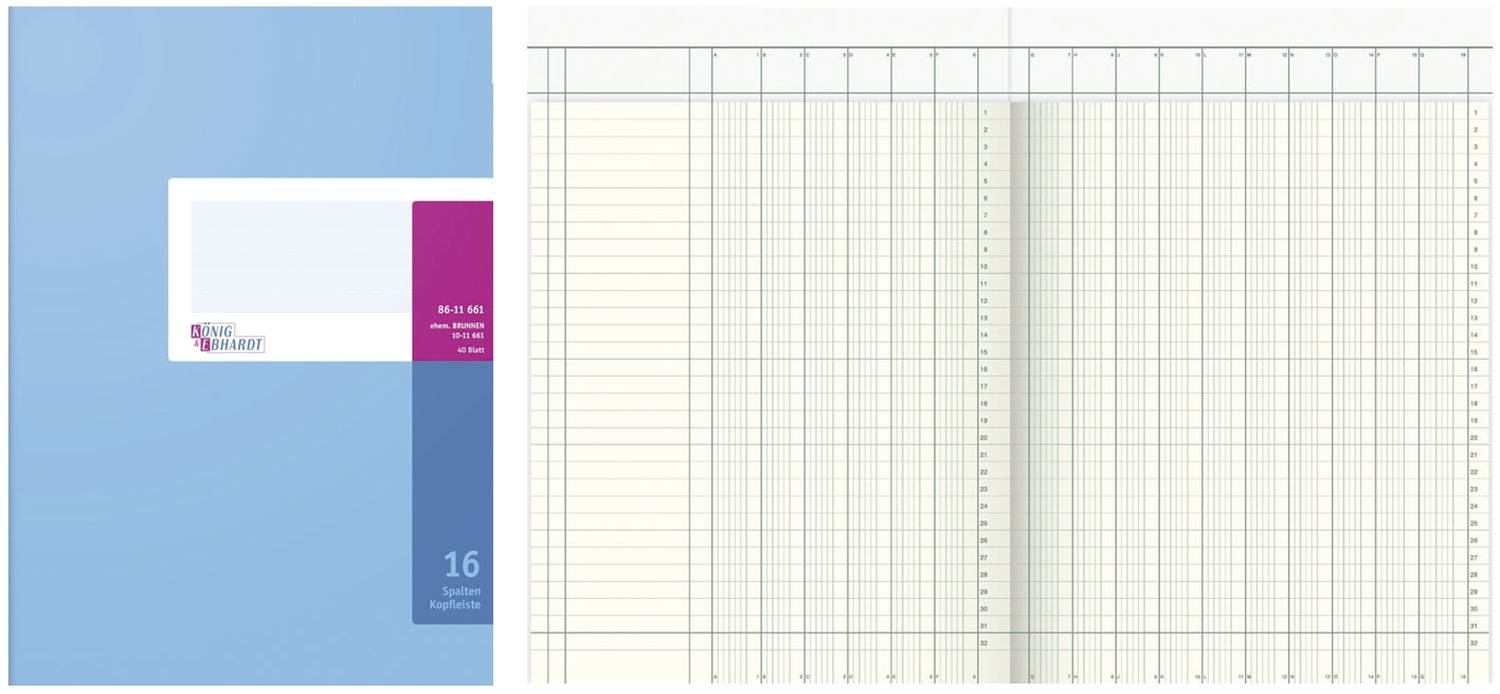 Spaltenbuch Kopfleisten-Ausführung - A4, 16 Spalten, 40 Blatt, Schema über 2 Seite Spaltenbuch Kopfleisten-Ausführung - A4, 16 Spalten, 40 Blatt, Schema über 2 Seite