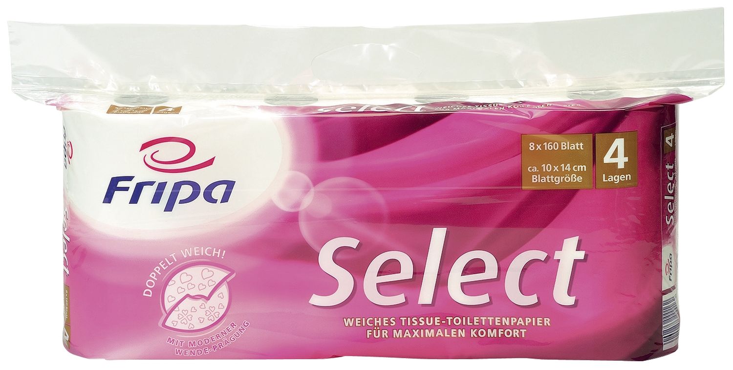 Toilettenpapier Select - 4-lagig, geprägt, hochweiß, 8 Rollen à 160 Blatt Toilettenpapier Select - 4-lagig, geprägt, hochweiß, 8 Rollen à 160 Blatt