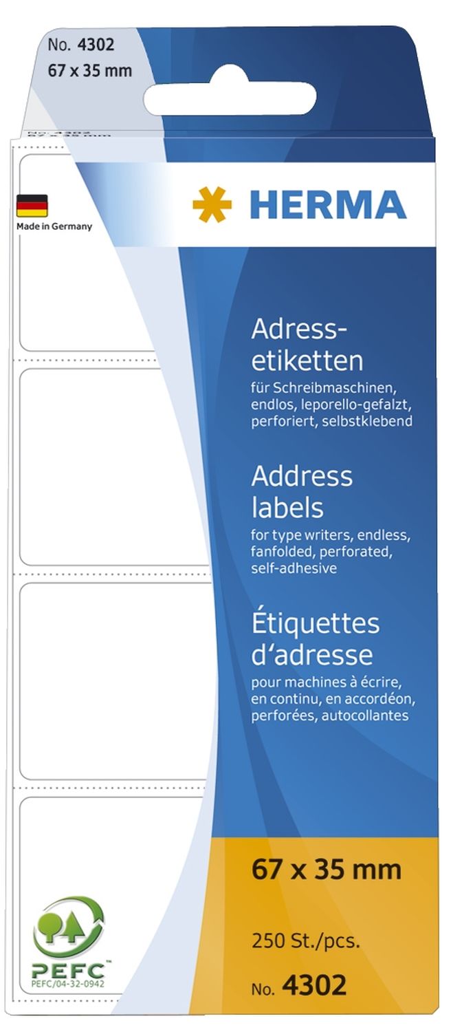 4302 Adress-Etiketten - 67 x 35 mm, selbstklebend, 250 Stück