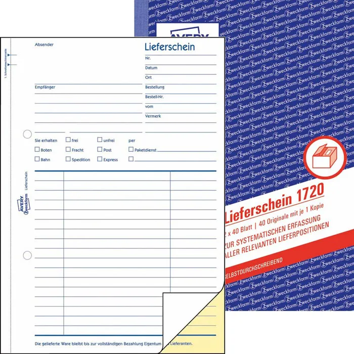 Lieferschein Zweckform 1720, DIN A5, selbstdurchschreibend, 2 x 40 Blatt