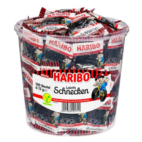 Lakritze Haribo Lakritzschnecken Minis 4161518, 100 Minibeutel, 1.300 g