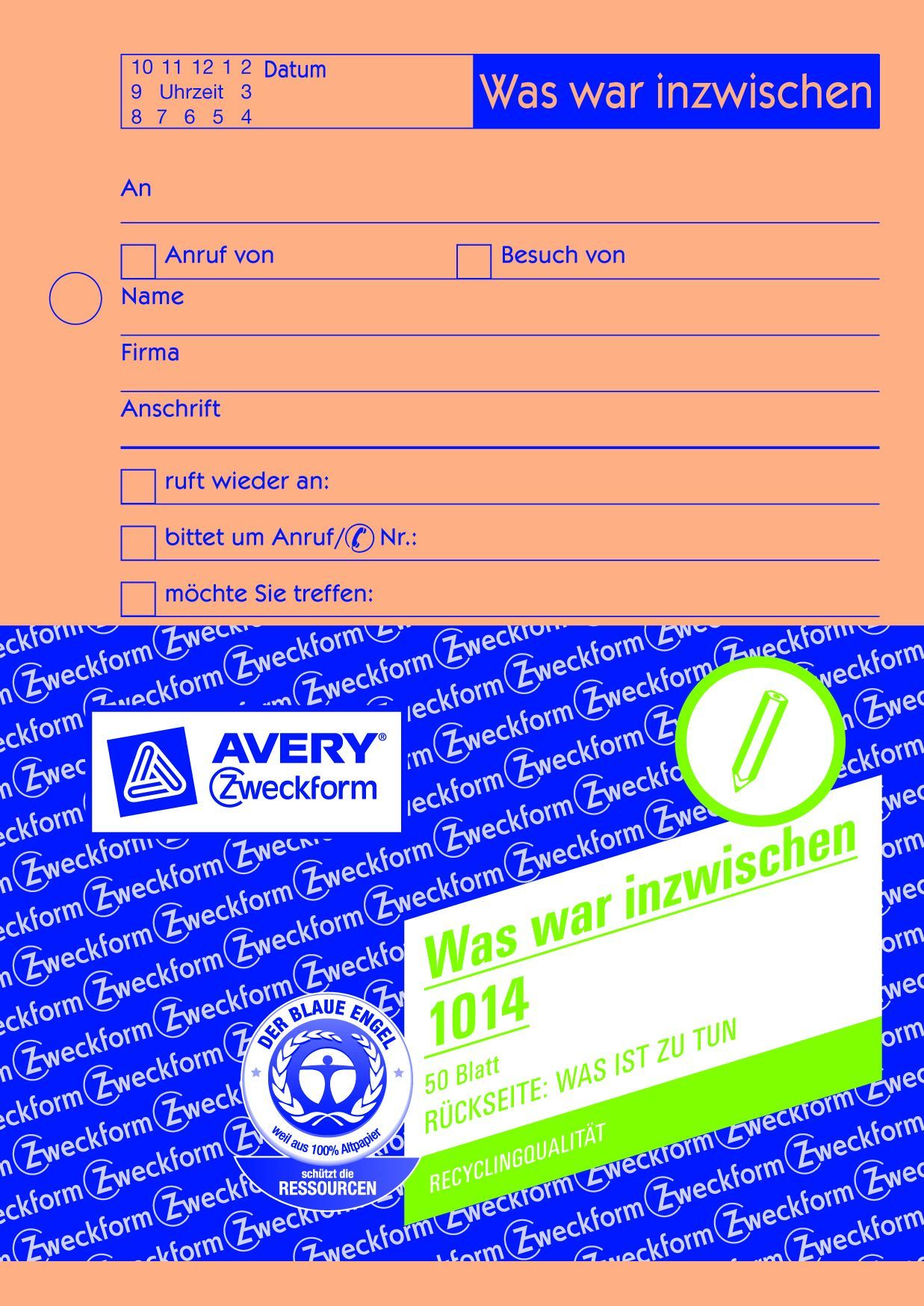 1014 Was war inzwischen/was ist zu tun, DIN A6, vorgelocht, 50 Blatt, orange