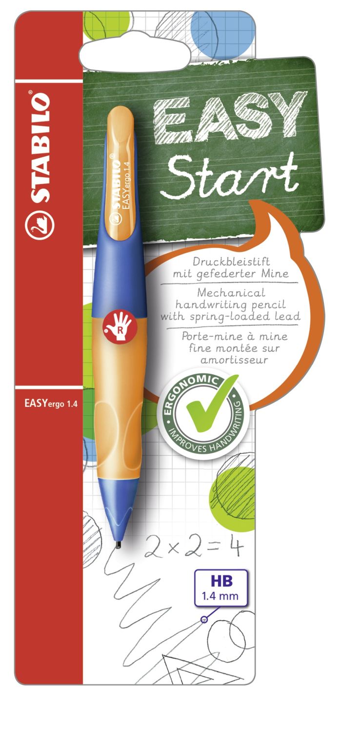 Ergonomischer Druck-Bleistift für Rechtshänder - EASYergo 1.4 in ultramarinblau/neonorange - Einzelstift - inklusive 3 dünner Minen - Härtegrad HB Ergonomischer Druck-Bleistift für Rechtshänder - EASYergo 1.4 in ultramarinblau/neonorange - Einzelstift - inklusive 3 dünner Minen - Härtegrad HB