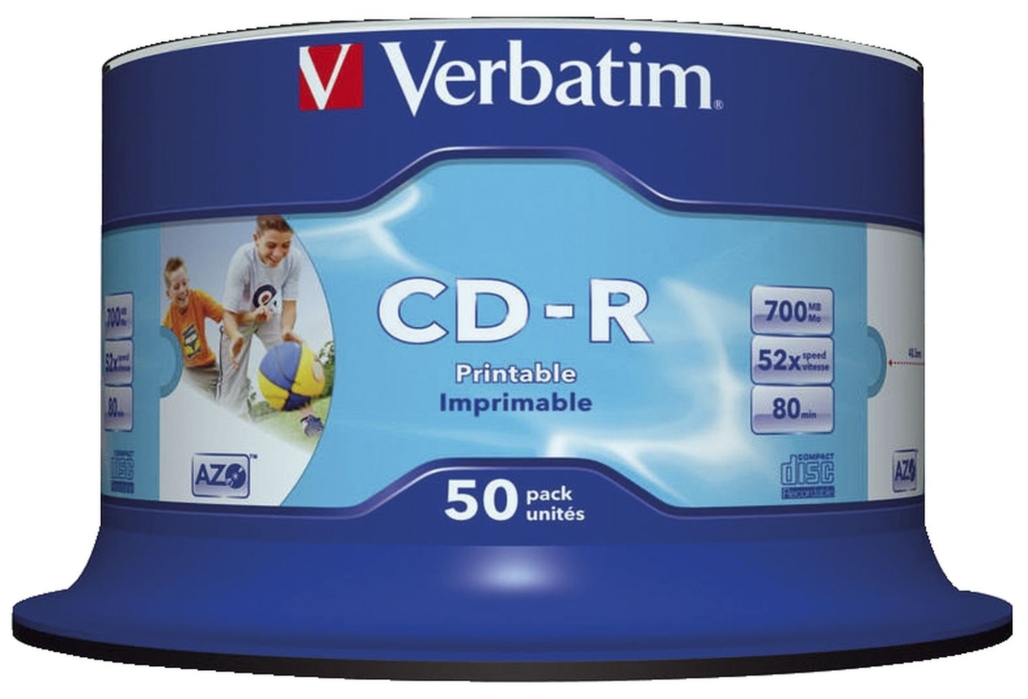 CD-R AZO Wide Inkjet Printable - no ID, 50 Pack Spindle