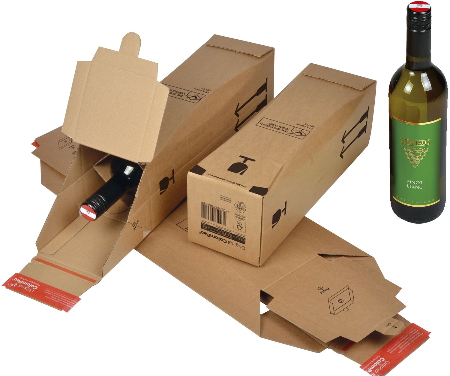 Flaschenkarton mit Selbstklebeverschluss - für 1 Flaschen Flaschenkarton mit Selbstklebeverschluss - für 1 Flaschen