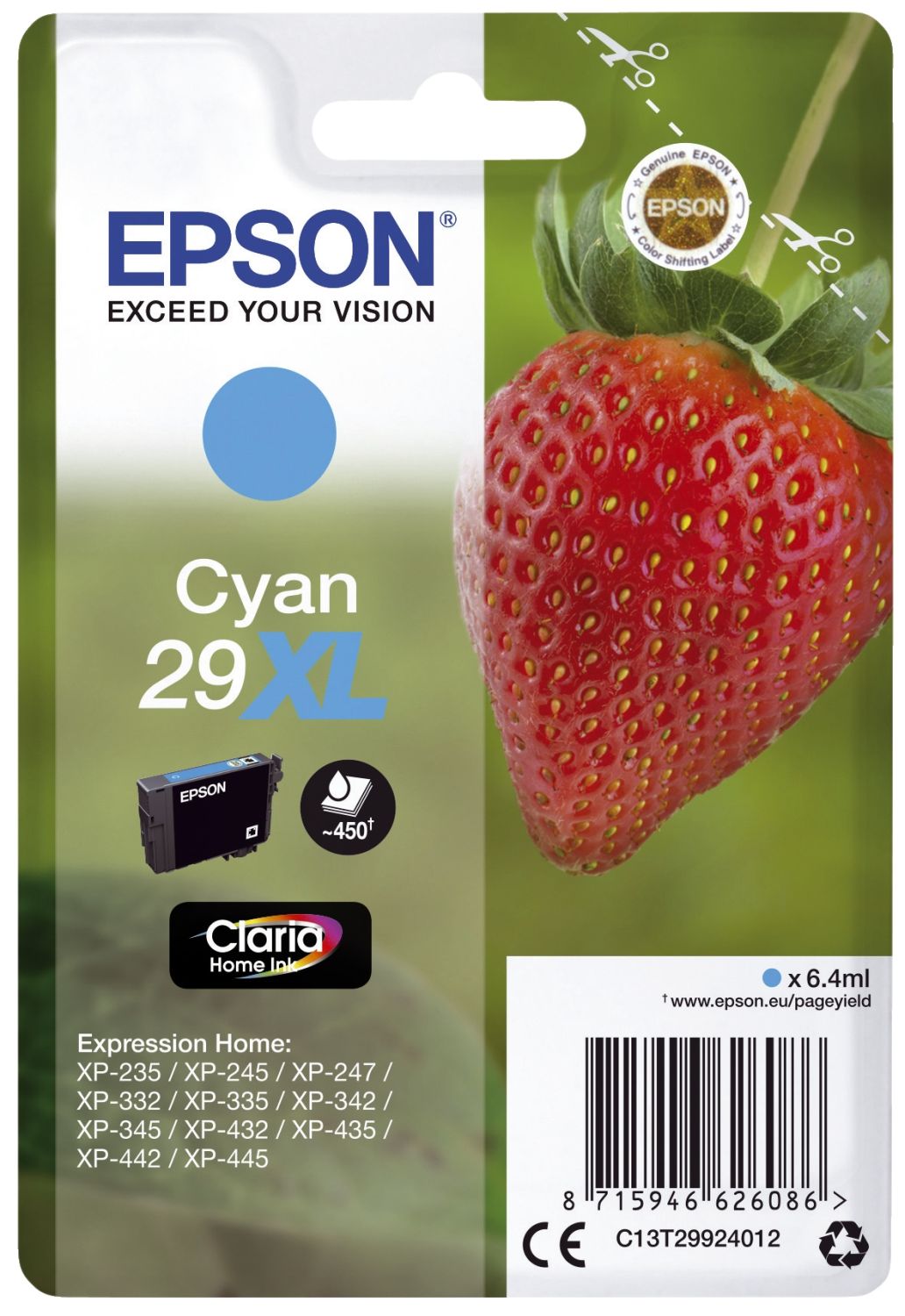 Original Epson Tintenpatrone cyan High-Capacity (C13T29924012,29XL,T2992,T29924012)