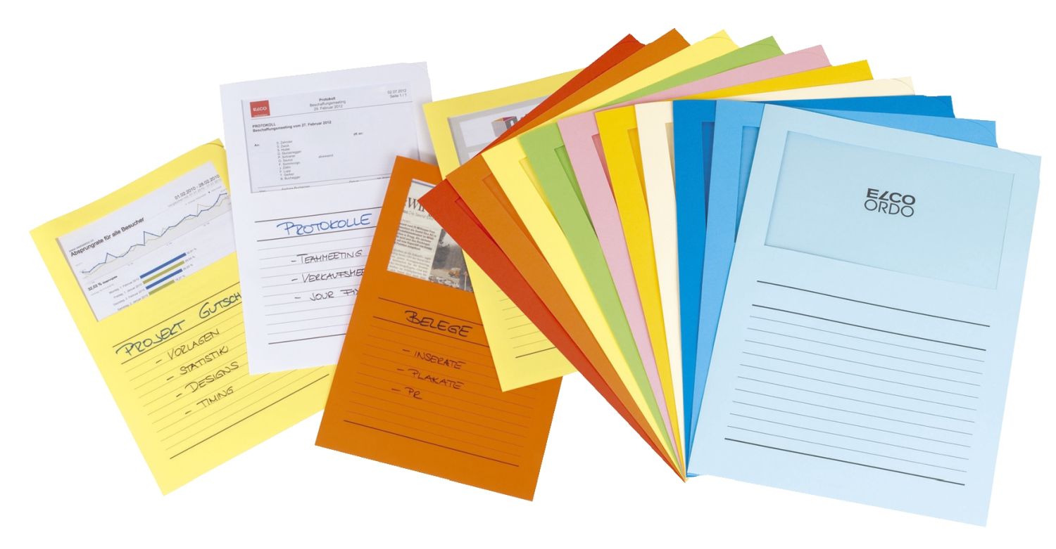Sichtmappen Ordo classico - sortiert, 120g, 100 Stück, Sichtfenster und Linien Sichtmappen Ordo classico - sortiert, 120g, 100 Stück, Sichtfenster und Linien