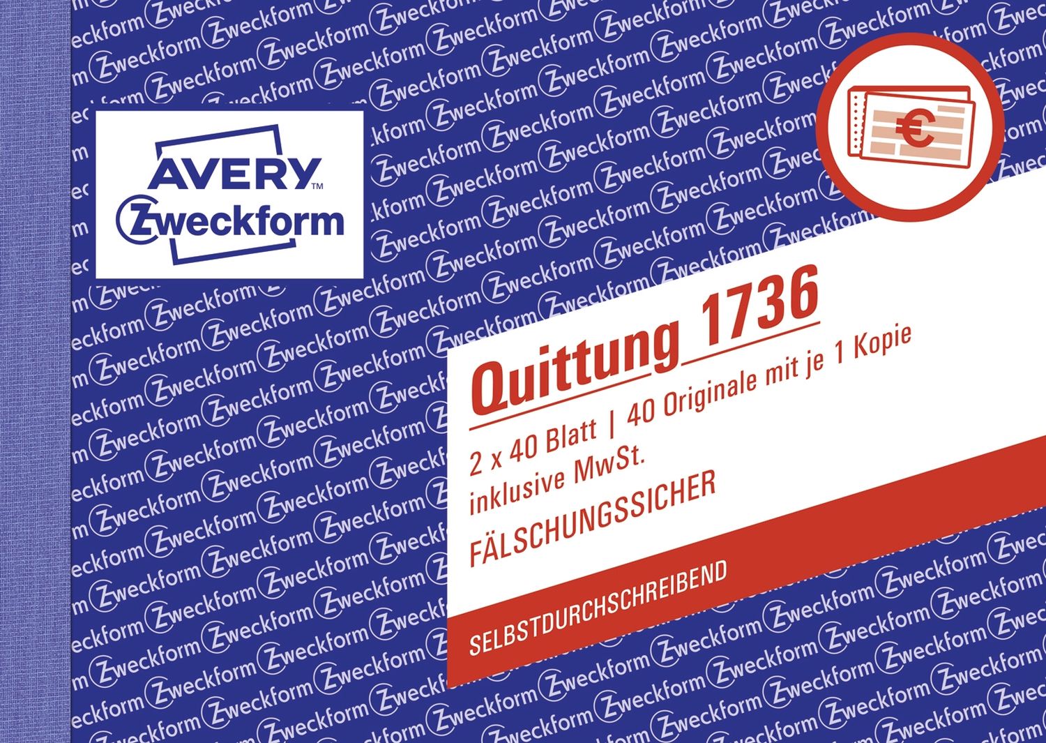 1736 Quittung inkl. MwSt. - A6 quer, MP, SD, fälschungssicher, 2 x 40 Blatt, weiß, gelb 1736 Quittung inkl. MwSt. - A6 quer, MP, SD, fälschungssicher, 2 x 40 Blatt, weiß, gelb
