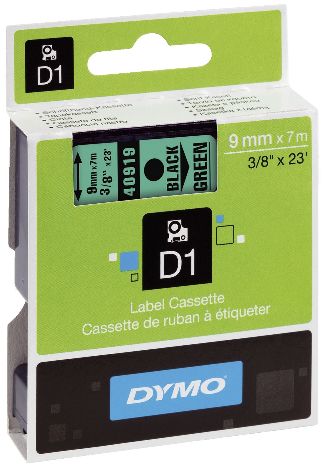 Schriftband D1 Kunststoff - laminiert, 7 m x 9 mm, Schwarz/Grün Schriftband D1 Kunststoff - laminiert, 7 m x 9 mm, Schwarz/Grün