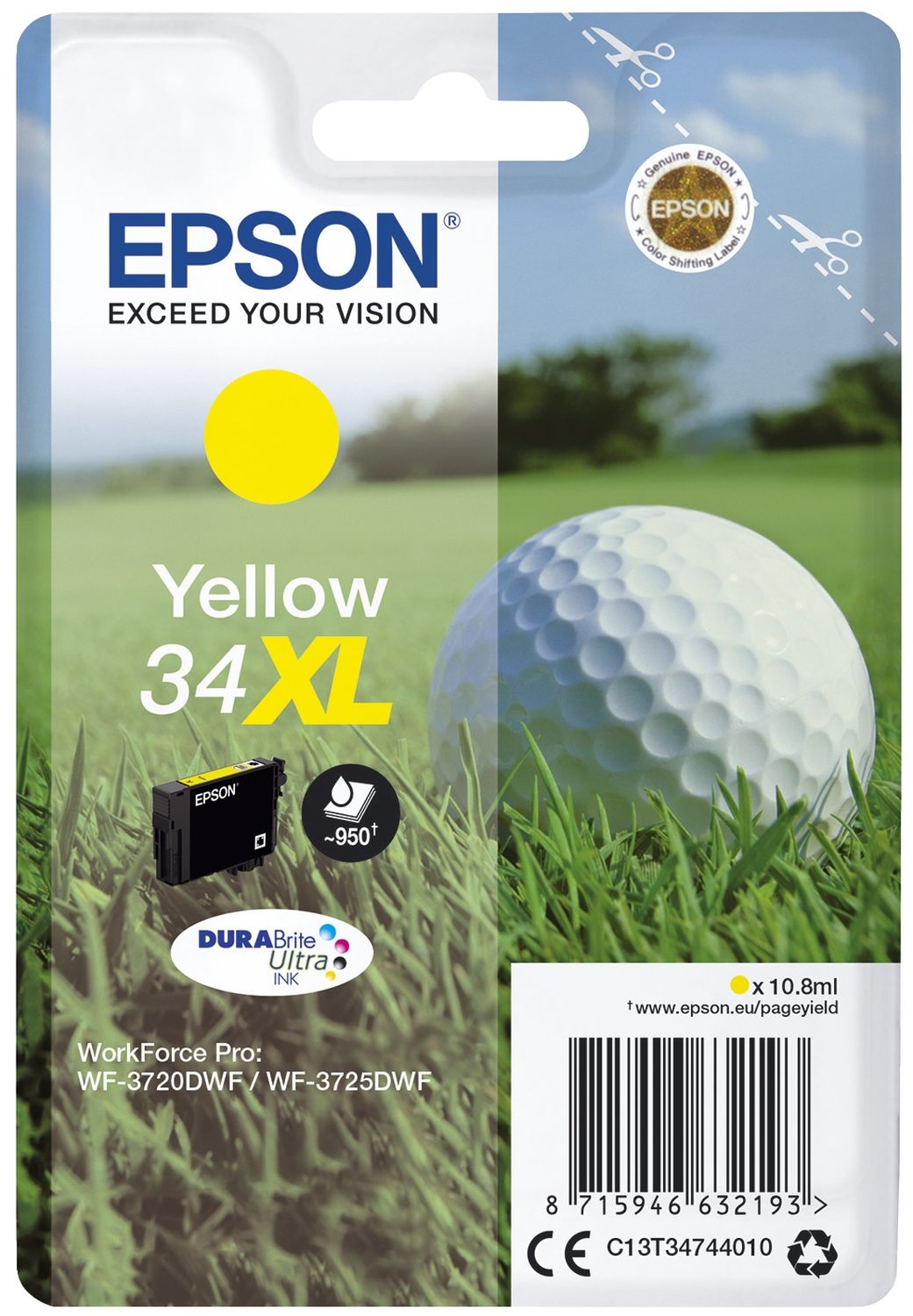 Original Epson Tintenpatrone gelb High-Capacity (C13T34744010,T347440,34XL,T3474,T34744010)