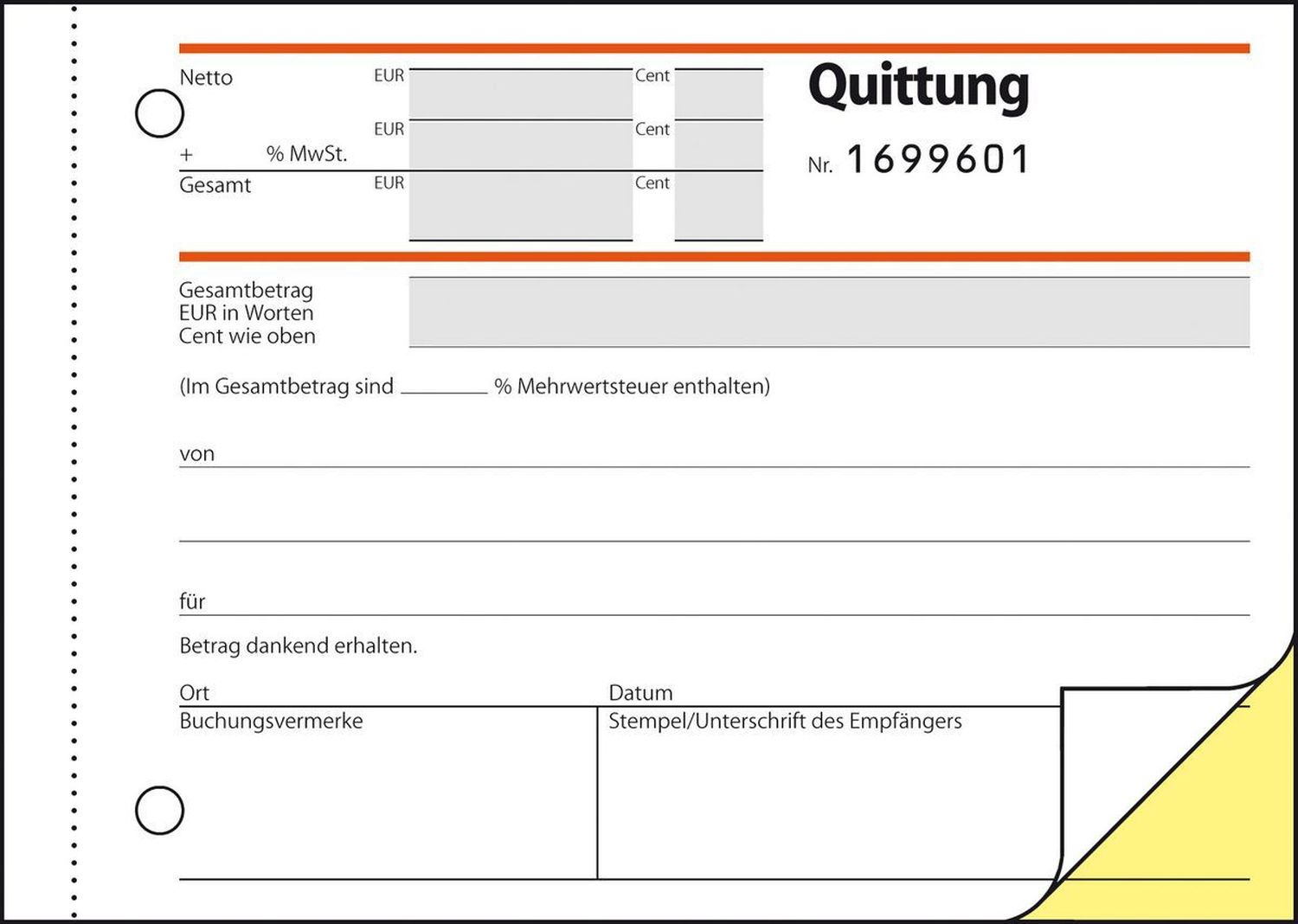 Quittungen mit Sicherheitsdruck - A6 quer, SD, MP, 2 x 50 Blatt Quittungen mit Sicherheitsdruck - A6 quer, SD, MP, 2 x 50 Blatt