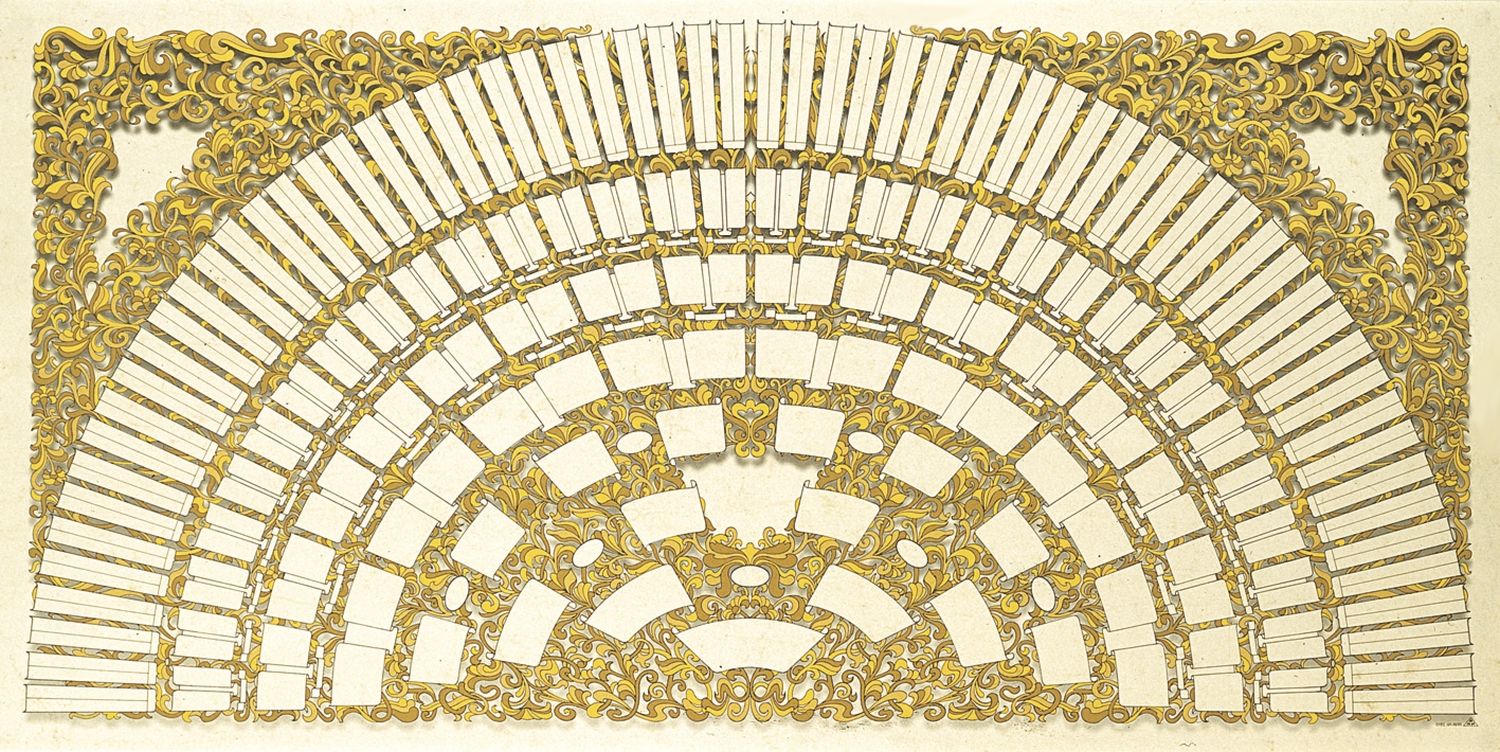 Schmuck-Ahnentafel "Halbkreis mit Ranken" 8 Generationen, 100x50 cm, 190g/qm