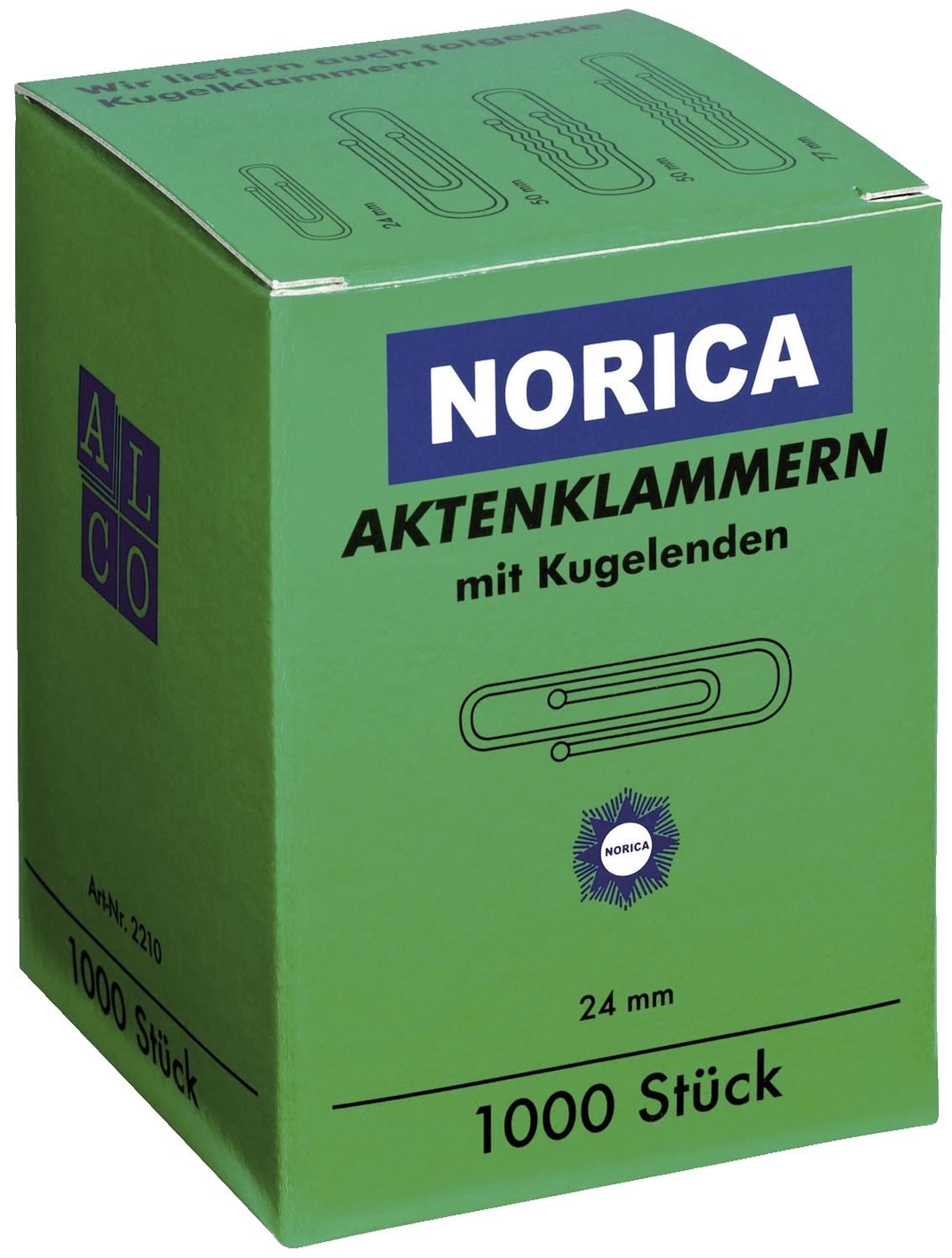 Büroklammern mit Kugelenden - 24 mm glatt, verzinkt, 1.000 Stück