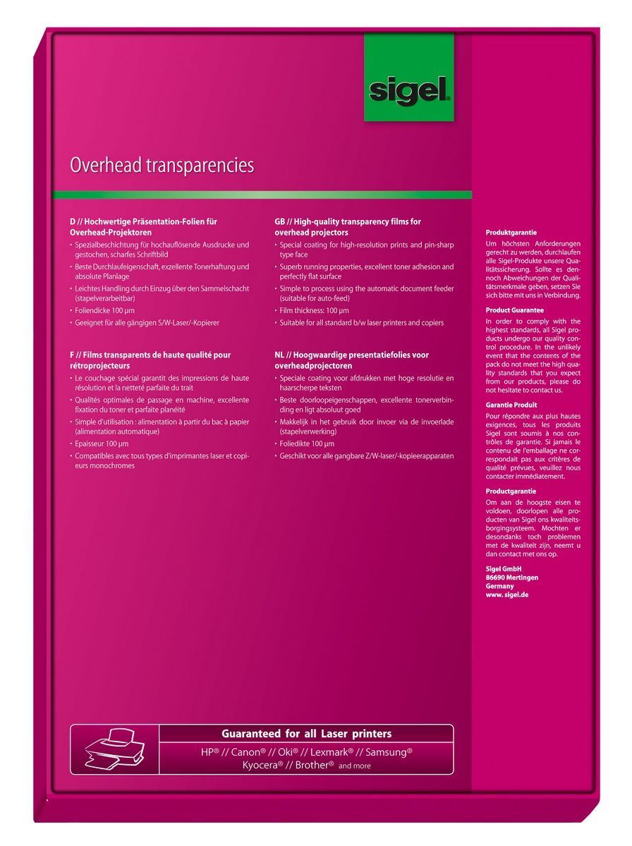Overhead-Folien für S/W-Laser/-Kopierer, transparent, 100 mym, A4, 100 Blatt Overhead-Folien für S/W-Laser/-Kopierer, transparent, 100 mym, A4, 100 Blatt