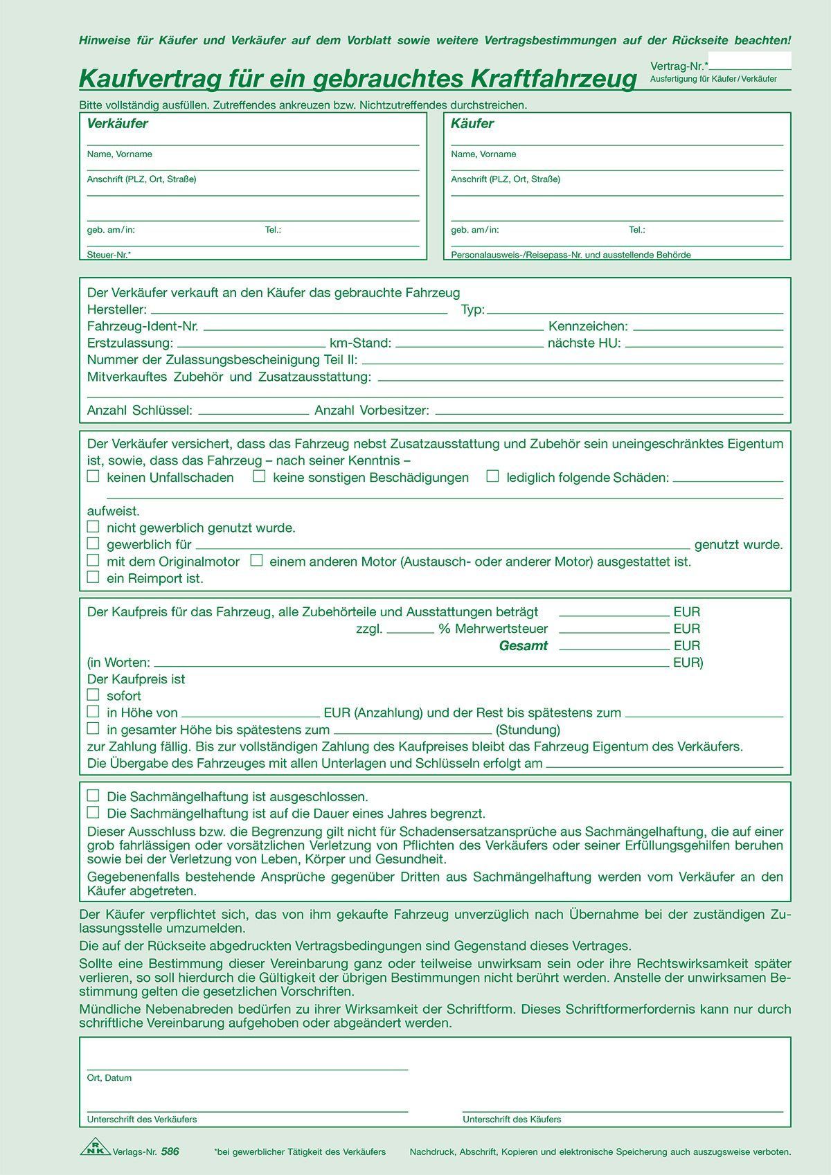 Kaufverträge für ein gebrauchtes Kfz - SD, 1x4 Blatt, DIN A4, Verkaufsplakat Kaufverträge für ein gebrauchtes Kfz - SD, 1x4 Blatt, DIN A4, Verkaufsplakat