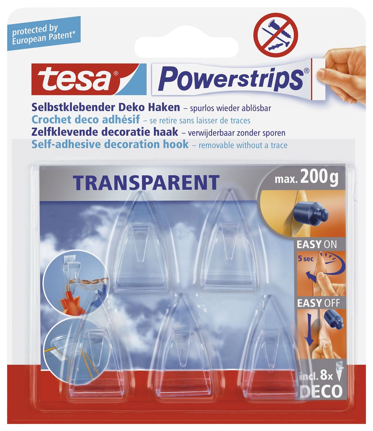 Powerstrips® Deco-Haken - ablösbar, Tragfähigkeit 200 g, transparent Powerstrips® Deco-Haken - ablösbar, Tragfähigkeit 200 g, transparent