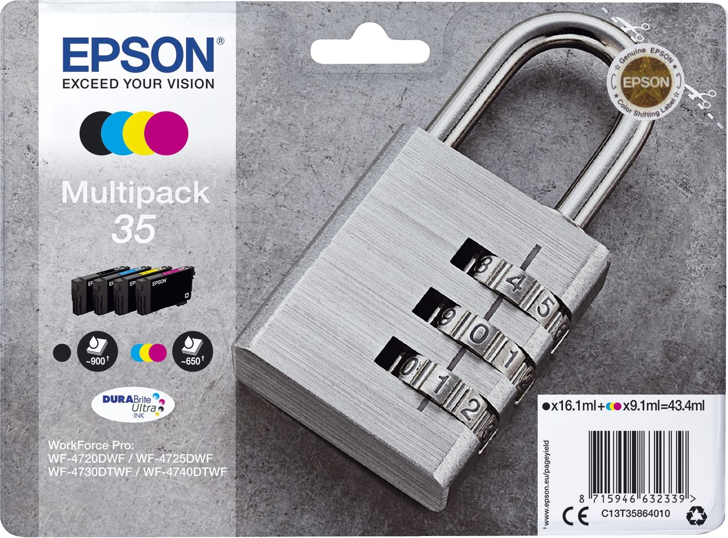 Original Epson Tintenpatrone MultiPack Bk,C,M,Y (C13T35864010,T358640,35,T3586,T35864010)